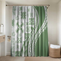 Green Hawaiian Quilt Pattern Bathroom Set Mixed Polynesian Tribal Arty LT9 Shower Curtain Only Green - Polynesian Pride