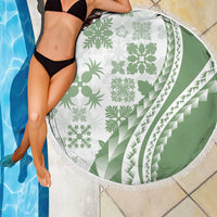 Green Hawaiian Quilt Pattern Beach Blanket Mixed Polynesian Tribal Arty