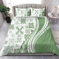 Green Hawaiian Quilt Pattern Bedding Set Mixed Polynesian Tribal Arty