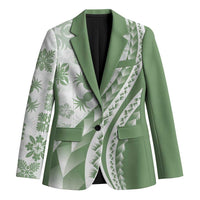 Green Hawaiian Quilt Pattern Blazer Mixed Polynesian Tribal Arty - Polynesian Pride
