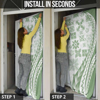Green Hawaiian Quilt Pattern Door Cover Mixed Polynesian Tribal Arty - Polynesian Pride