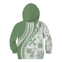 Green Hawaiian Quilt Pattern Kid Hoodie Mixed Polynesian Tribal Arty