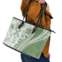Green Hawaiian Quilt Pattern Leather Tote Bag Mixed Polynesian Tribal Arty