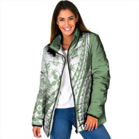 Green Hawaiian Quilt Pattern Padded Jacket Mixed Polynesian Tribal Arty - Polynesian Pride