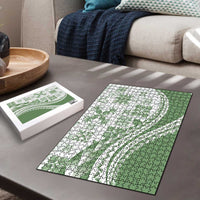 Green Hawaiian Quilt Pattern Puzzle Mixed Polynesian Tribal Arty - Polynesian Pride