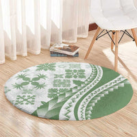 Green Hawaiian Quilt Pattern Round Carpet Mixed Polynesian Tribal Arty