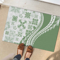 Green Hawaiian Quilt Pattern Rubber Doormat Mixed Polynesian Tribal Arty