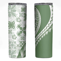Green Hawaiian Quilt Pattern Skinny Tumbler Mixed Polynesian Tribal Arty