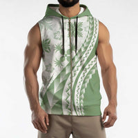 Green Hawaiian Quilt Pattern Sleeveless Zip Hoodie Mixed Polynesian Tribal Arty - Polynesian Pride