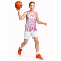 Pink Hawaiian Quilt Pattern Basketball Jersey Mixed Polynesian Tribal Arty - Polynesian Pride