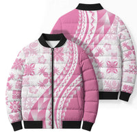 Pink Hawaiian Quilt Pattern Bomber Puffer Jacket Mixed Polynesian Tribal Arty - Polynesian Pride