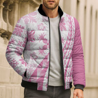 Pink Hawaiian Quilt Pattern Bomber Puffer Jacket Mixed Polynesian Tribal Arty - Polynesian Pride