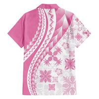 Pink Hawaiian Quilt Pattern Family Matching Long Sleeve Bodycon Dress and Hawaiian Shirt Mixed Polynesian Tribal Arty