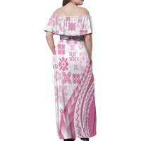 Pink Hawaiian Quilt Pattern Family Matching Off Shoulder Maxi Dress and Hawaiian Shirt Mixed Polynesian Tribal Arty