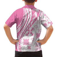 Pink Hawaiian Quilt Pattern Family Matching Off Shoulder Short Dress and Hawaiian Shirt Mixed Polynesian Tribal Arty