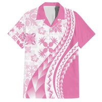 Pink Hawaiian Quilt Pattern Family Matching Summer Maxi Dress and Hawaiian Shirt Mixed Polynesian Tribal Arty