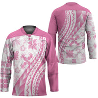 Pink Hawaiian Quilt Pattern Hockey Jersey Mixed Polynesian Tribal Arty - Polynesian Pride
