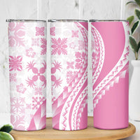Pink Hawaiian Quilt Pattern Skinny Tumbler Mixed Polynesian Tribal Arty