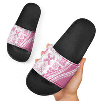 Pink Hawaiian Quilt Pattern Slide Sandals Mixed Polynesian Tribal Arty - Polynesian Pride