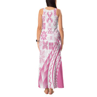Pink Hawaiian Quilt Pattern Tank Maxi Dress Mixed Polynesian Tribal Arty