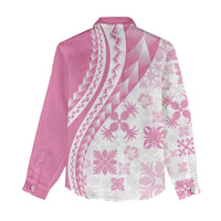Pink Hawaiian Quilt Pattern Women Casual Shirt Mixed Polynesian Tribal Arty