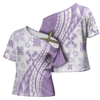 Purple Hawaiian Quilt Pattern Cross Shoulder Shirt Mixed Polynesian Tribal Arty - Polynesian Pride