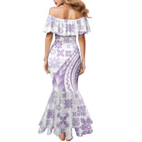 Purple Hawaiian Quilt Pattern Family Matching Mermaid Dress and Hawaiian Shirt Mixed Polynesian Tribal Arty