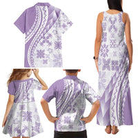 Purple Hawaiian Quilt Pattern Family Matching Tank Maxi Dress and Hawaiian Shirt Mixed Polynesian Tribal Arty