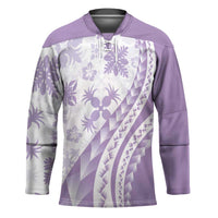 Purple Hawaiian Quilt Pattern Hockey Jersey Mixed Polynesian Tribal Arty - Polynesian Pride