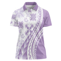 Purple Hawaiian Quilt Pattern Women Polo Shirt Mixed Polynesian Tribal Arty
