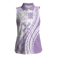Purple Hawaiian Quilt Pattern Women Sleeveless Polo Shirt Mixed Polynesian Tribal Arty