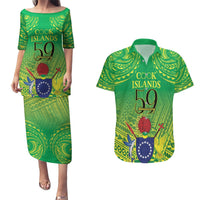 Cook Islands Constitution Day Couples Matching Puletasi and Hawaiian Shirt Kuki Airani Since 1965 LT9 Green - Polynesian Pride