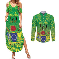 Cook Islands Constitution Day Couples Matching Summer Maxi Dress and Long Sleeve Button Shirt Kuki Airani Since 1965 LT9 Green - Polynesian Pride