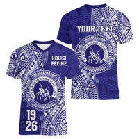 Personalised Tonga Queen Salote College Women V-Neck T-Shirt Kolisi Fefine 1926 Special Kupesi Pattern
