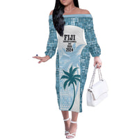 Custom Fiji Rugby Family Matching Off The Shoulder Long Sleeve Dress and Hawaiian Shirt History Champions World Cup 7s - Bllue