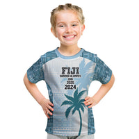 Custom Fiji Rugby Kid T Shirt History Champions World Cup 7s - Bllue