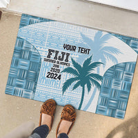 Custom Fiji Rugby Rubber Doormat History Champions World Cup 7s - Bllue