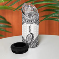 Custom Rugby Fiji National Heritage 4 in 1 Can Cooler Tumbler White Traditional Masi Inspired