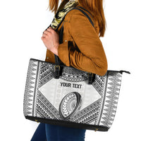 Custom Rugby Fiji National Heritage Leather Tote Bag White Traditional Masi Inspired