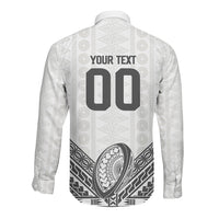 Custom Rugby Fiji National Heritage Long Sleeve Button Shirt White Traditional Masi Inspired