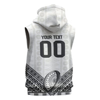 Custom Rugby Fiji National Heritage Sleeveless Hoodie White Traditional Masi Inspired