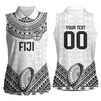 Custom Rugby Fiji National Heritage Women Sleeveless Polo Shirt White Traditional Masi Inspired