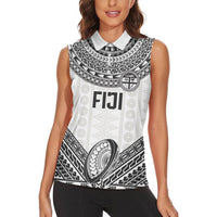 Custom Rugby Fiji National Heritage Women Sleeveless Polo Shirt White Traditional Masi Inspired