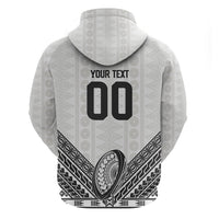 Custom Rugby Fiji National Heritage Zip Hoodie White Traditional Masi Inspired