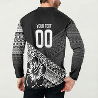 Custom Rugby Fiji Button Sweatshirt Black Traditional Masi Inspired