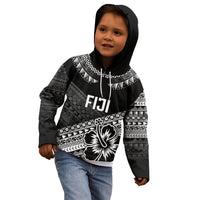 Custom Rugby Fiji Kid Hoodie Black Traditional Masi Inspired
