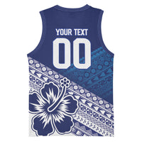 Custom Rugby Fiji Basketball Jersey Blue Traditional Masi Inspired