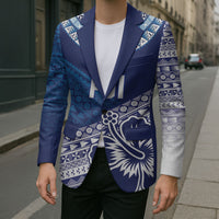 Custom Rugby Fiji Blazer Blue Traditional Masi Inspired