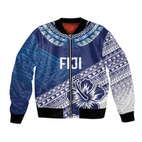 Custom Rugby Fiji Bomber Jacket Blue Traditional Masi Inspired