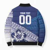 Custom Rugby Fiji Bomber Puffer Jacket Blue Traditional Masi Inspired